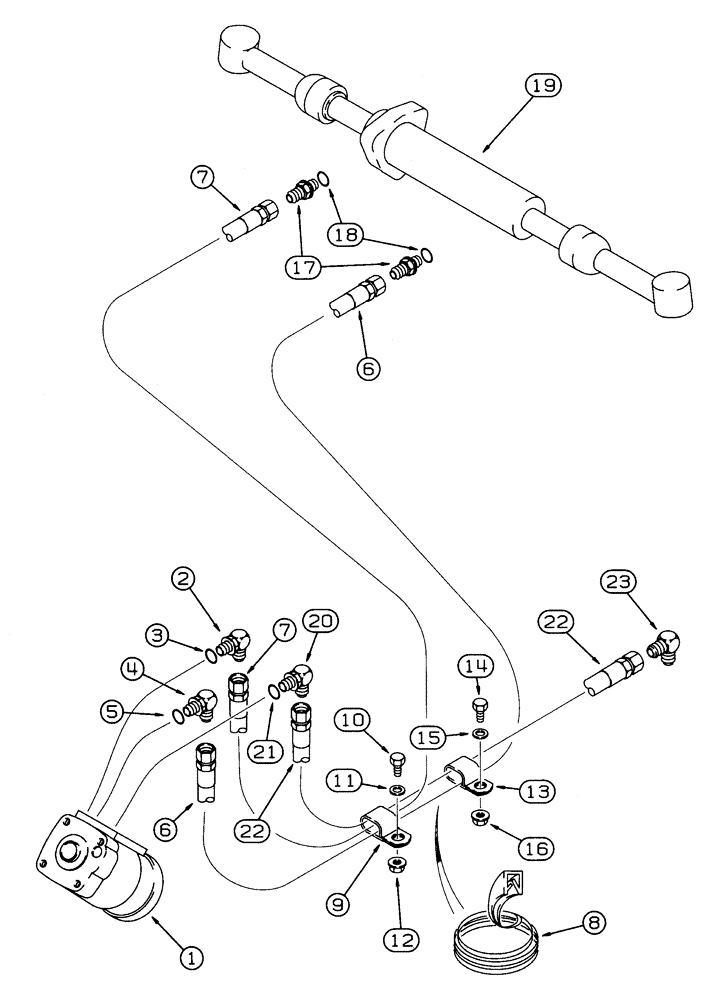 Схема запчастей Case 460 - (5-08) - FRONT STEERING HYD. CIRCUIT, CNTRL. VALVE TO FRONT STEERING CYL. & CNTRL. VALVE TO BACKHOE BULKHEAD (05) - STEERING