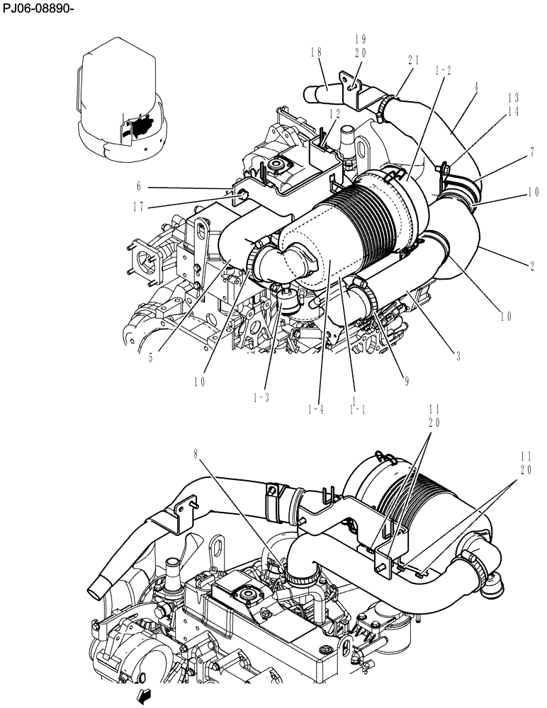 Схема запчастей Case CX50B - (044-17[1]) - CLEANER ASSY, AIR CAB (10) - ENGINE