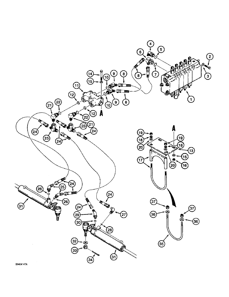 Схема запчастей Case 860 - (5-12) - REAR STEERING HYDRAULIC CIRCUIT (05) - STEERING