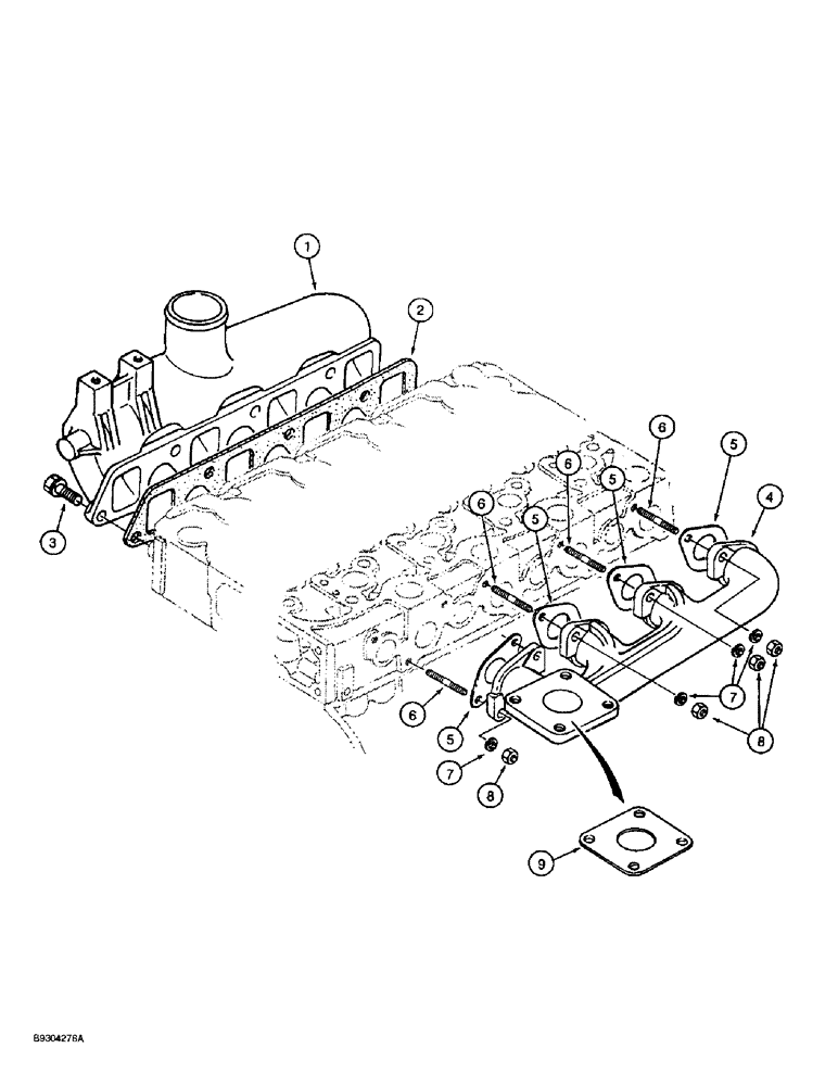 Схема запчастей Case 560 - (2-06) - INTAKE MANIFOLD AND EXHAUST MANIFOLD, KUBOTA V2203 ENGINE, PRIOR TO P.I.N. JAF0295741 (02) - ENGINE