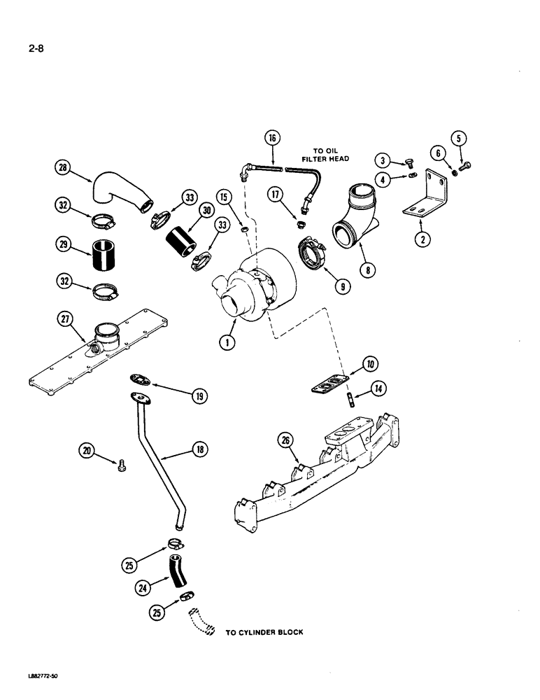 Схема запчастей Case W14B - (2-08) - TURBOCHARGER SYSTEM, 6T-590 ENGINE (02) - ENGINE