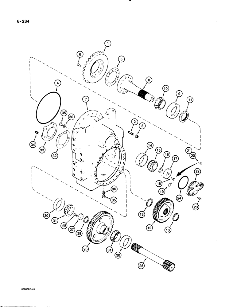 Схема запчастей Case 1450B - (6-234) - PLANETARY FINAL DRIVE, IF USED, 1450B DOZER AND 1455B LOADER MODELS PINION & FINAL DRIVE GEAR (06) - POWER TRAIN