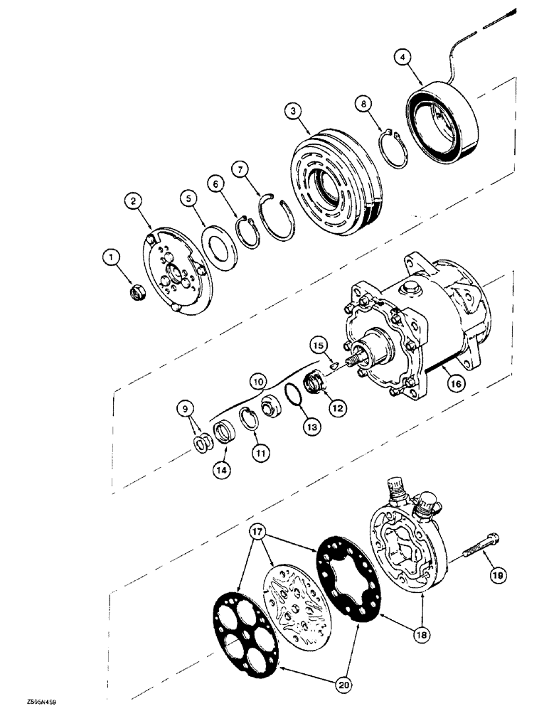Схема запчастей Case 1150E - (9-122) - AIR CONDITIONING COMPRESSOR ASSY LOADER MODELS PRIOR PIN JAK0009996 DOZER MODEL PRIOR TO JAK0009032 (09) - CHASSIS/ATTACHMENTS
