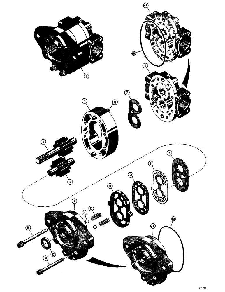 Схема запчастей Case 310G - (170) - D31254 AND D41390 HYDRAULIC PUMP, (USED ON TRACTOR SERIAL NO 3025562 & AFTER) (07) - HYDRAULIC SYSTEM