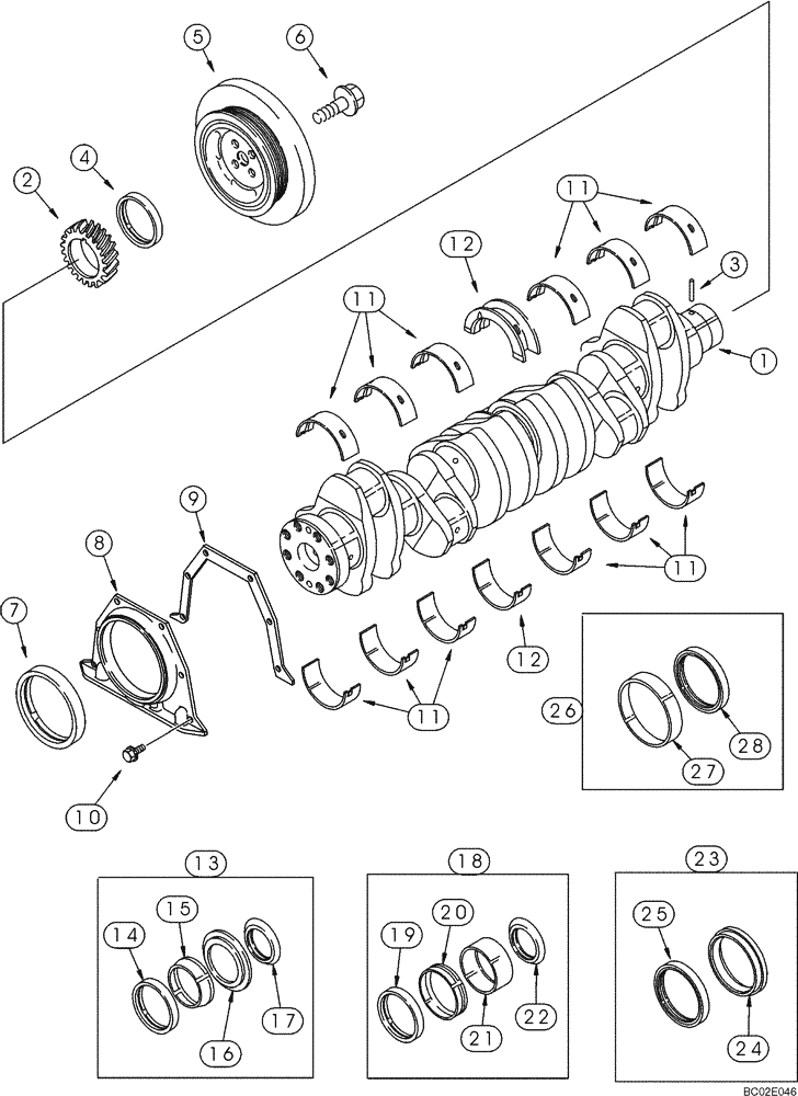 Схема запчастей Case 850K - (02-18) - CRANKSHAFT - 6T-590 EMISSIONS CERTIFIED ENGINE (02) - ENGINE