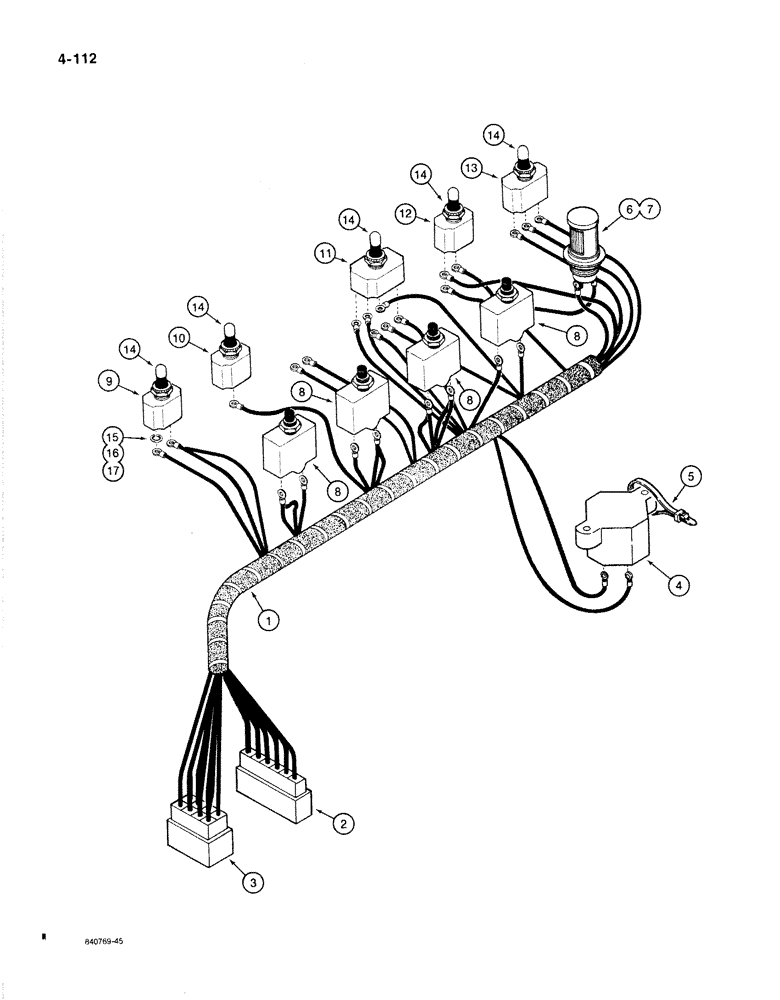 Схема запчастей Case 1187B - (4-112) - ELECTRICAL HARNESS - LEFT-HAND CONSOLE, USED ON MODELS PRIOR TO P.I.N. 6275525 (04) - ELECTRICAL SYSTEMS