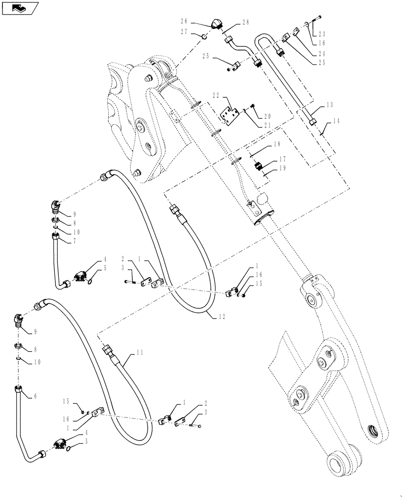 Схема запчастей Case 521F - (35.100.01) - LOADER CONTROL LINES, XT (35) - HYDRAULIC SYSTEMS