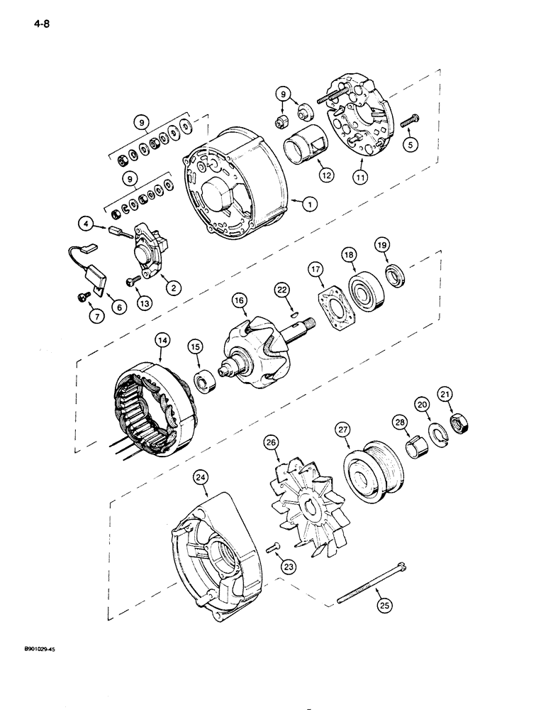 Схема запчастей Case 850D - (4-08) - ALTERNATOR - A187916 (04) - ELECTRICAL SYSTEMS