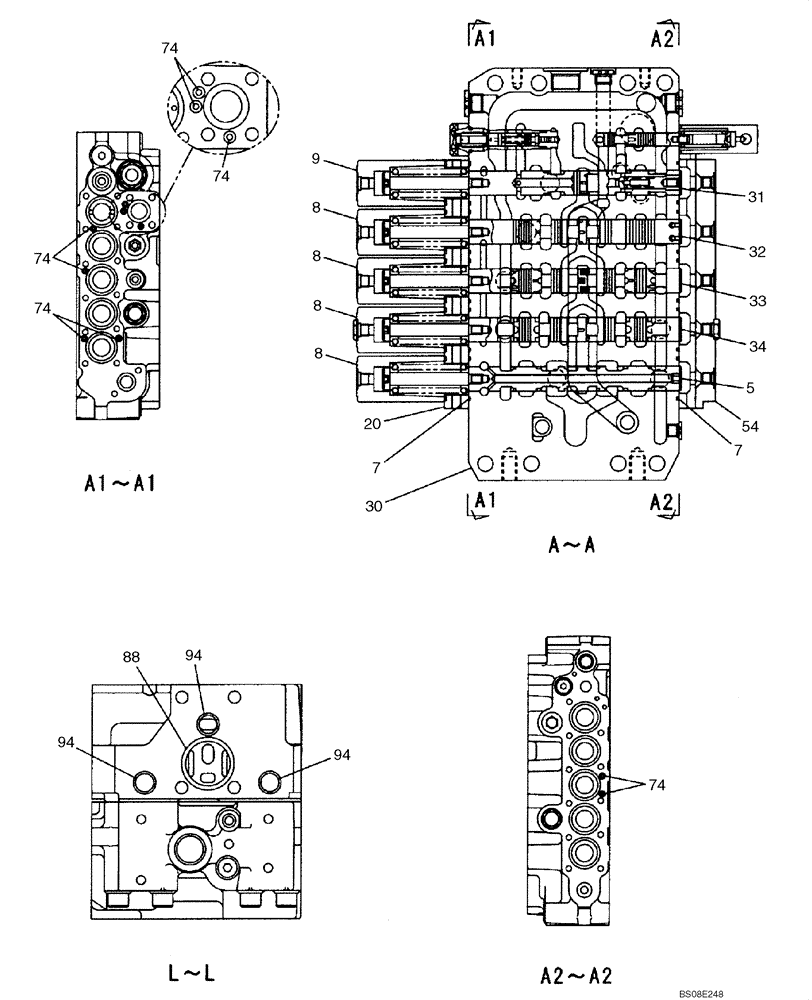 Схема запчастей Case CX350B - (08-67) - CONTROL VALVE - STANDARD (08) - HYDRAULICS