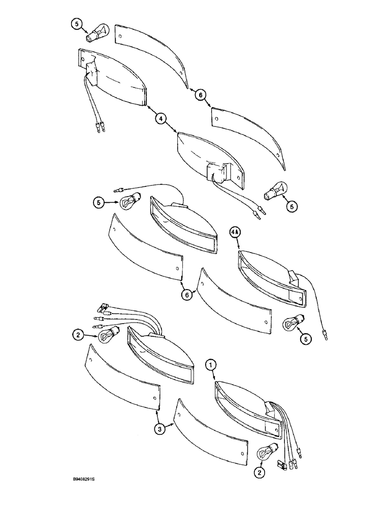 Схема запчастей Case 580L - (4-042) - CAB TRACTOR LAMPS, STOP AND TAIL LAMPS AND TURN SIGNAL AND FLASHER LAMPS (04) - ELECTRICAL SYSTEMS
