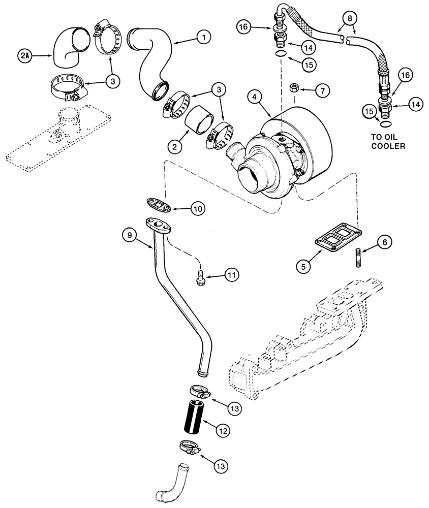 Схема запчастей Case 90XT - (02-15) - TURBOCHARGER SYSTEM NORTH AMERICA/EUROPE - JAF0245224, 4T-390 ENGINE (02) - ENGINE