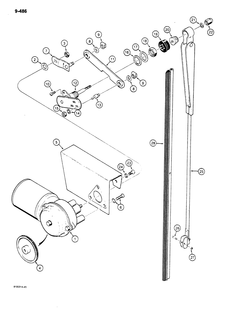 Схема запчастей Case 680K - (9-486) - CAB FRONT WINDSHIELD WIPER (09) - CHASSIS/ATTACHMENTS