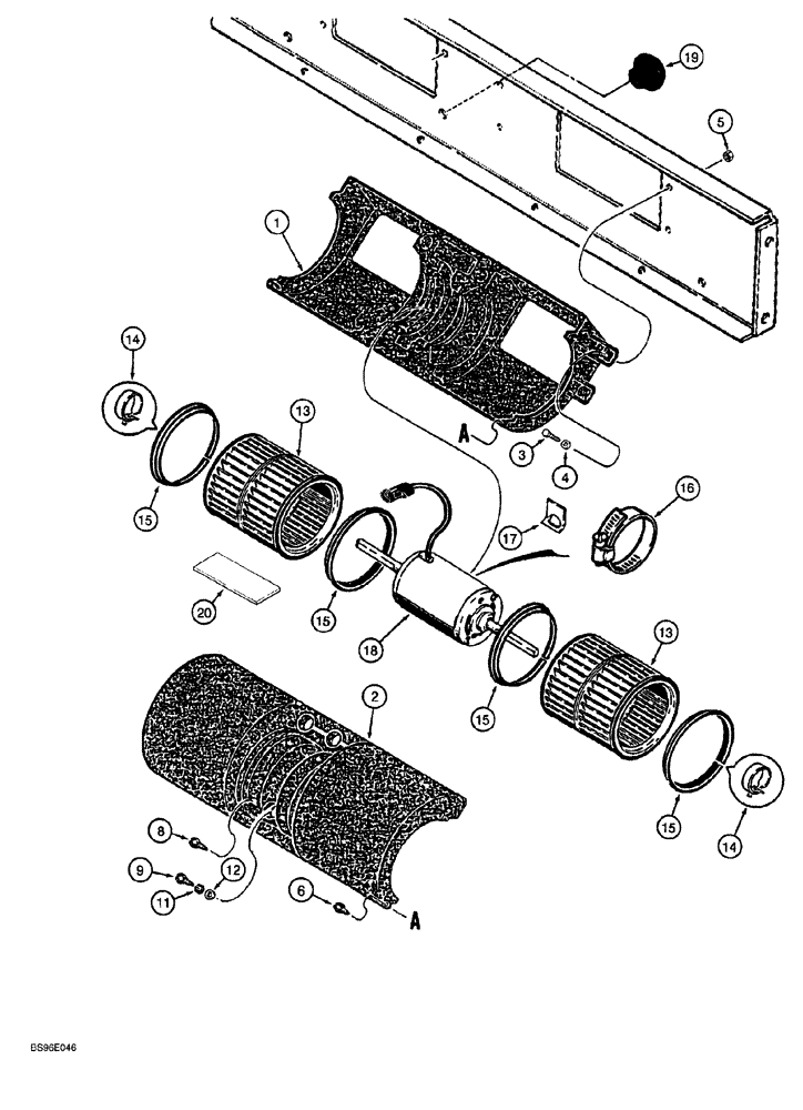 Схема запчастей Case 1150G - (4-038) - ROPS CAB BLOWER, INSIDE CAB ROOF (05) - UPPERSTRUCTURE CHASSIS