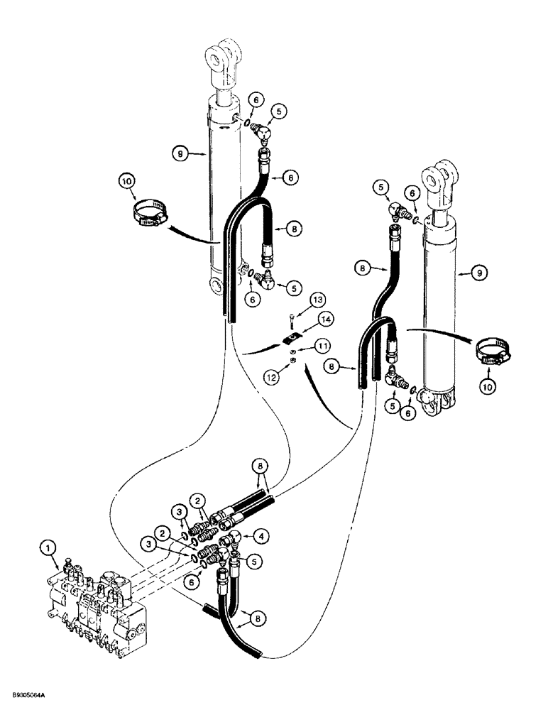 Схема запчастей Case 560 - (8-048) - BACKHOE STABILIZER CYLINDER HYDRAULIC CIRCUIT, D100 BACKHOE (08) - HYDRAULICS