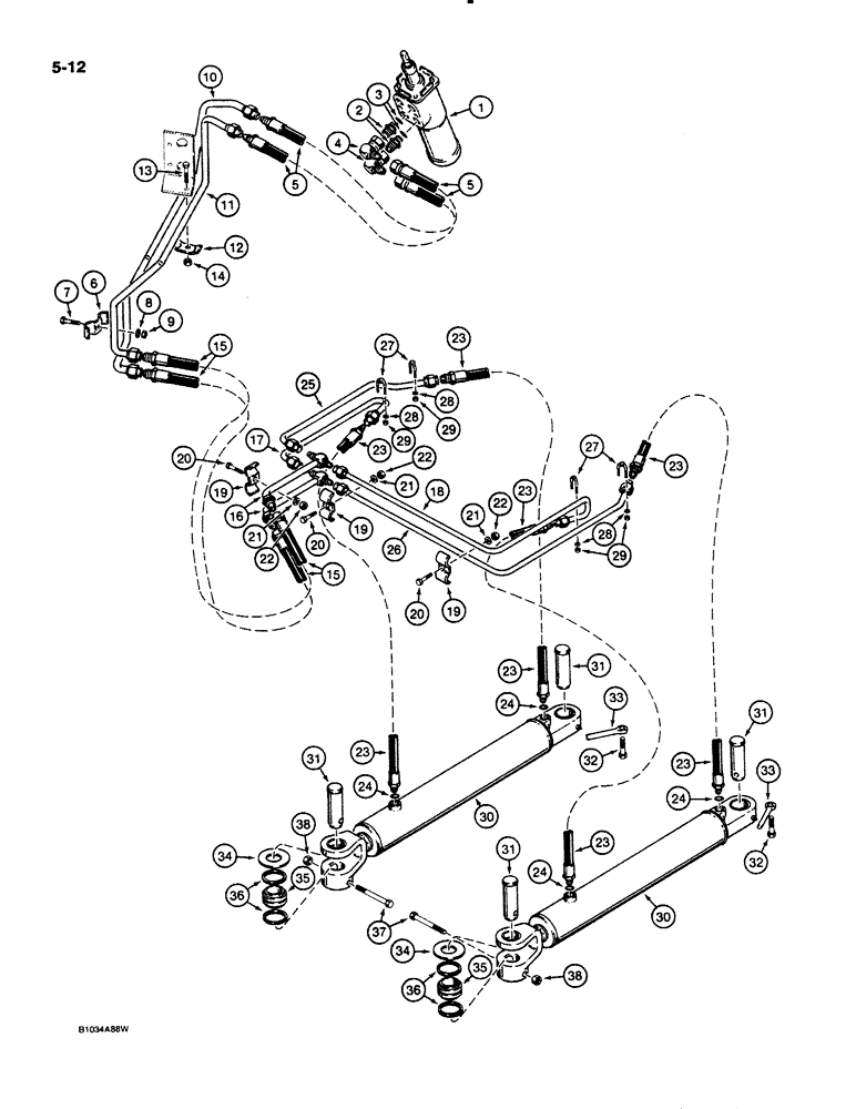 Схема запчастей Case 621 - (5-12) - STEERING HYDRAULIC CIRCUIT, CONTROL VALVE TO CYLINDERS, PRIOR TO P.I.N. JAK0020901 (05) - STEERING