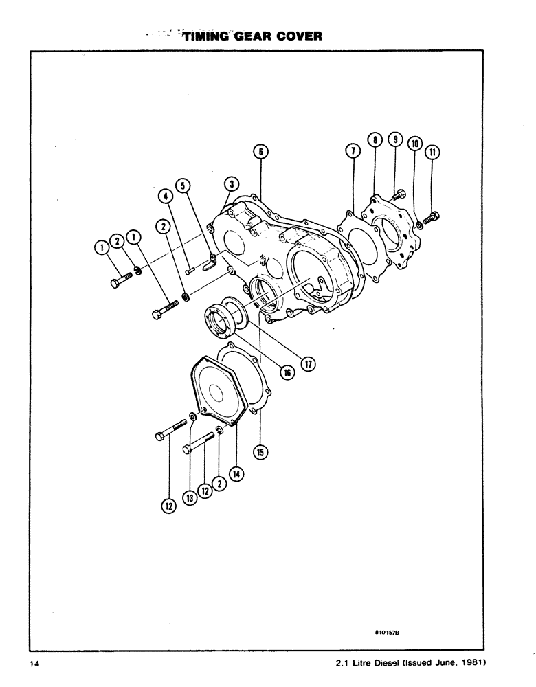 Схема запчастей Case DH4 - (14) - TIMING GEAR COVER (10) - ENGINE