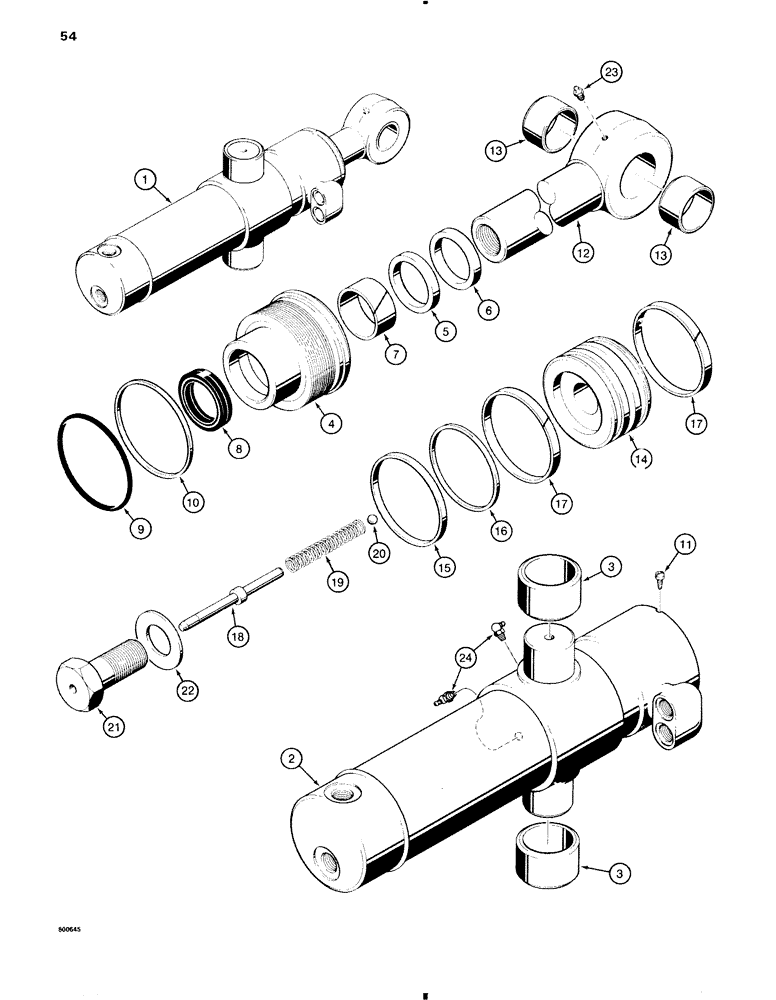 Схема запчастей Case 35 - (054) - G103773 SWING CYLINDER, BACKHOE SN 5411088 AND AFTER, WITH ONE PIECE PISTON 