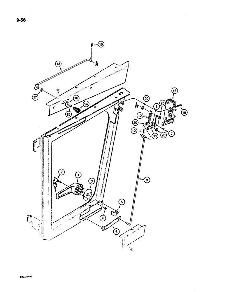 Схема запчастей Case W14C - (9-58) - CAB DOOR LATCH PARTS (09) - CHASSIS/ATTACHMENTS