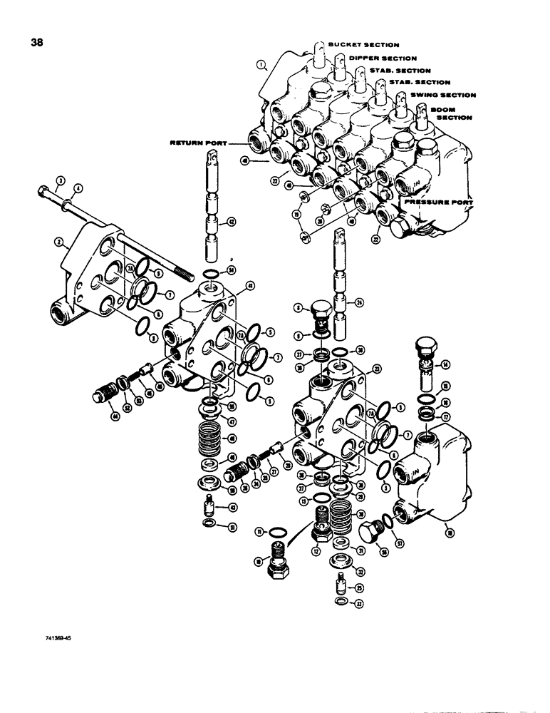 Схема запчастей Case D130 - (8-038) - H513788 CONTROL VALVE, USED ON 1835C AND 1845C UNI-LOADERS 