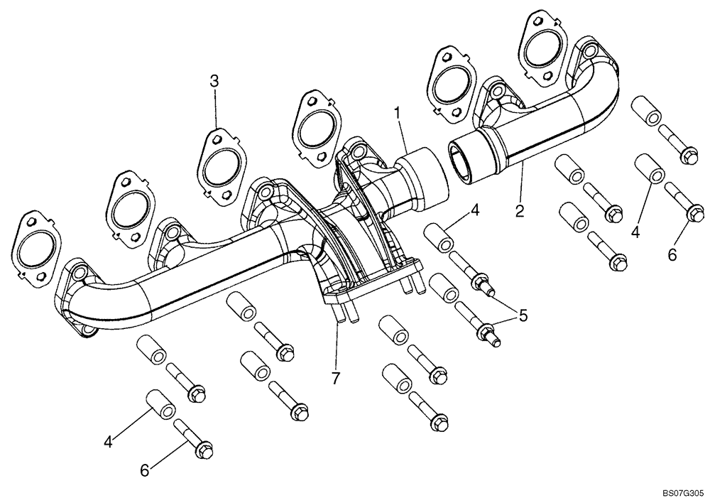 Схема запчастей Case 621E - (02-38) - EXHAUST MANIFOLD (02) - ENGINE