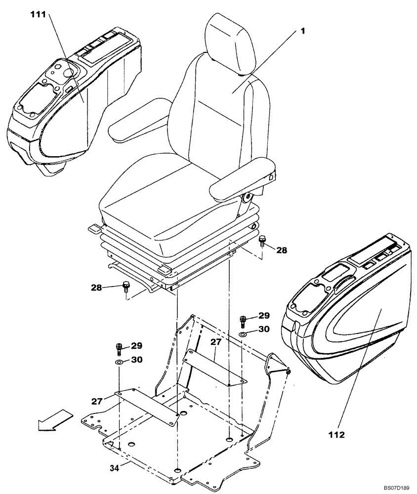 Схема запчастей Case CX240BLR - (09-15B) - OPERATORS COMPARTMENT - SEAT AND CONTROL ARM MOUNTING (09) - CHASSIS/ATTACHMENTS