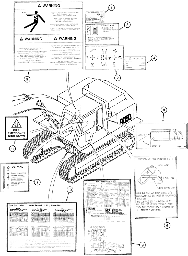 Схема запчастей Case 9050 - (9-78) - DECALS - ENGLISH LANGUAGE, OPERATORS COMPARTMENT (09) - CHASSIS