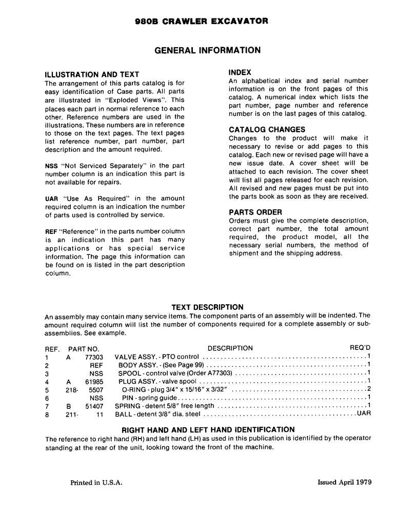 Схема запчастей Case 980B - (001C) - GENERAL INFORMATION (00) - GENERAL