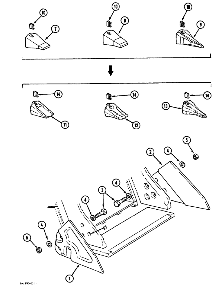Схема запчастей Case 1088 - (9G-10) - BUCKET TEETH AND SIDE CUTTING EDGES (09) - CHASSIS/ATTACHMENTS