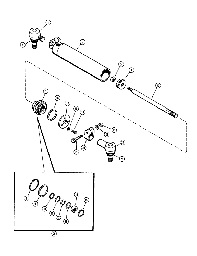 Схема запчастей Case 580B - (115A) - A37859 STEERING CYLINDER, HYDROSTATIC STEERING, USED PRIOR ENG SN 8741258 (05) - STEERING