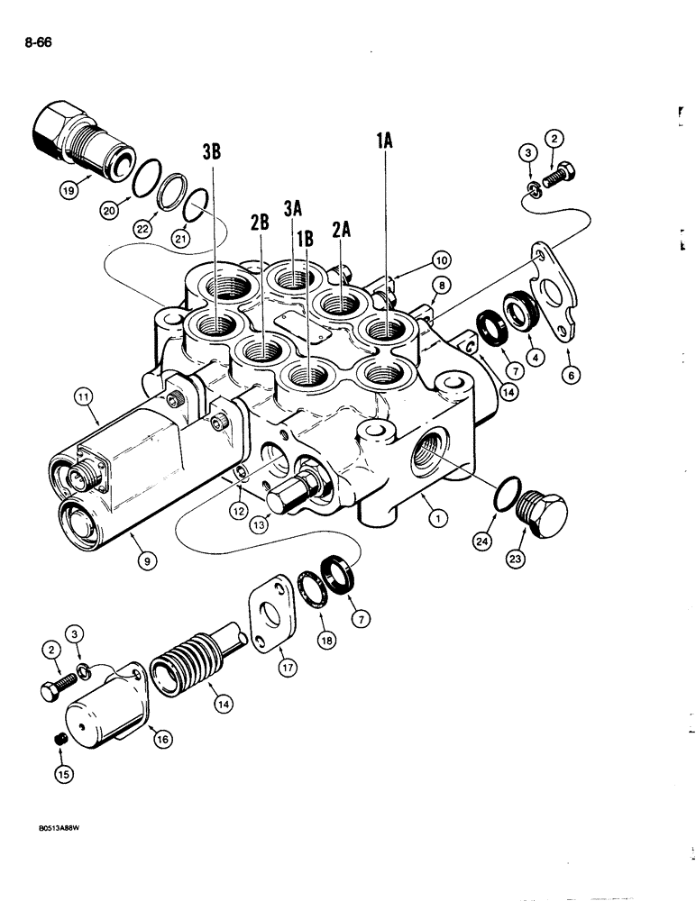Схема запчастей Case 680L - (8-066) - LOADER CONTROL VALVE - THREE SPOOL (08) - HYDRAULICS