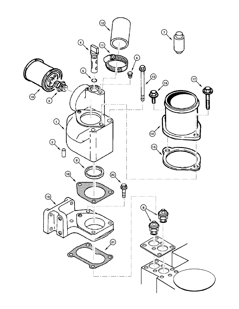 Схема запчастей Case 885 - (02-36[01]) - THERMOSTAT HOUSING AND WATER FILTER (02) - ENGINE