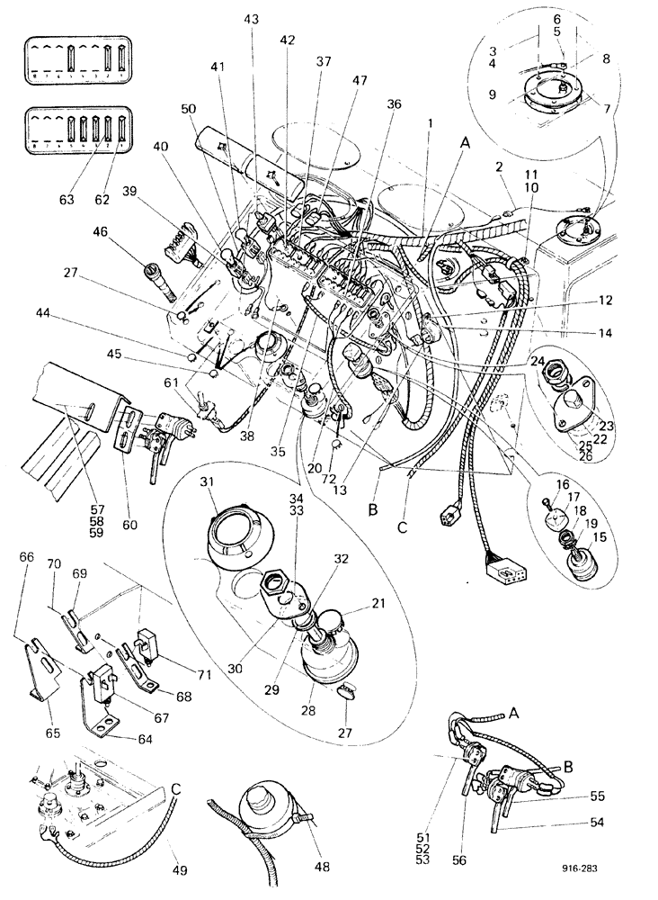 Схема запчастей Case 580F - (041A) - ELECTRICAL INSTRUMENT PANEL, STARTING WITH NO 3.736.448 (55) - ELECTRICAL SYSTEMS