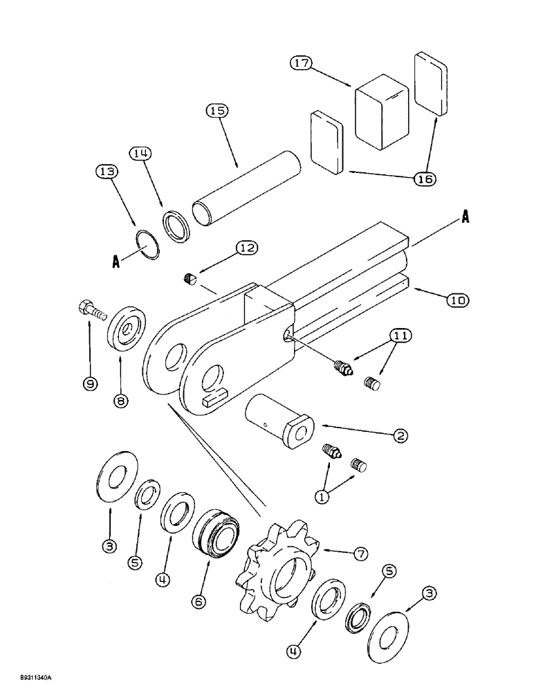 Схема запчастей Case 560 - (9-074) - TRENCHER BOOM END AND SPROCKET, LATE PRODUCTION, STANDARD BOOM (09) - CHASSIS/ATTACHMENTS