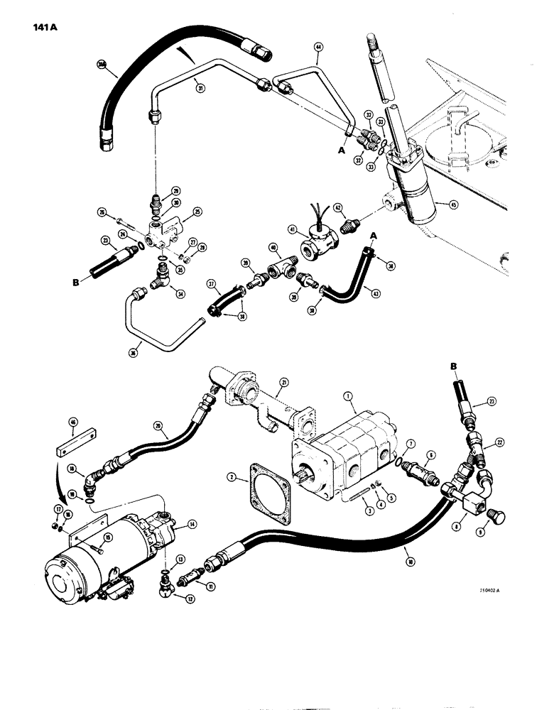 Схема запчастей Case W14 - (141A) - STEERING PRESSURE LINE HYDRAULICS, MODELS WITH EMERGENCY STEERING (05) - STEERING