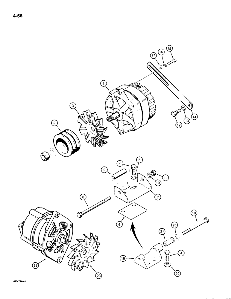 Схема запчастей Case W18B - (4-056) - 40 AND 45 AMP ALTERNATOR AND MOUNTING PARTS (04) - ELECTRICAL SYSTEMS