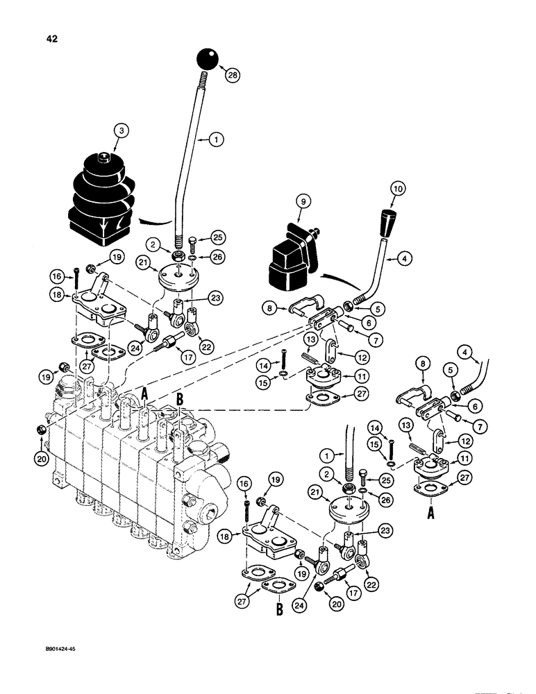 Схема запчастей Case D130 - (8-042) - BACKHOE CONTROL VALVE - KONTAK, CONTROL LEVERS, USED ON 1835C, 1840 & 1845C UNI-LOADERS 