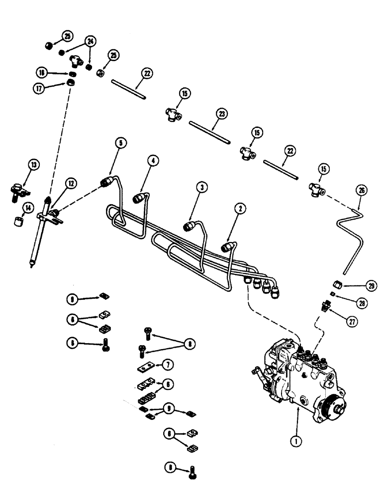 Схема запчастей Case 600 - (050) - FUEL INJECTION SYSTEM, (336BD) AND (336BDT) DIESEL ENGINES (02) - FUEL SYSTEM