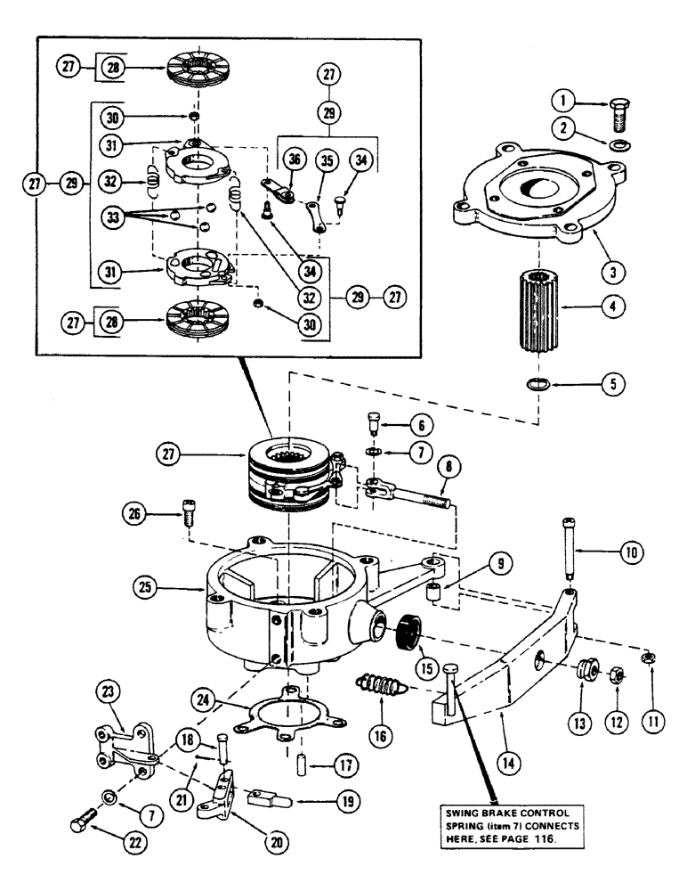 Схема запчастей Case 40BLC - (114) - SWING BRAKE, (USED ON UNITS WITH SERIAL NUMBER 6275249 AND AFTER) (04) - UNDERCARRIAGE