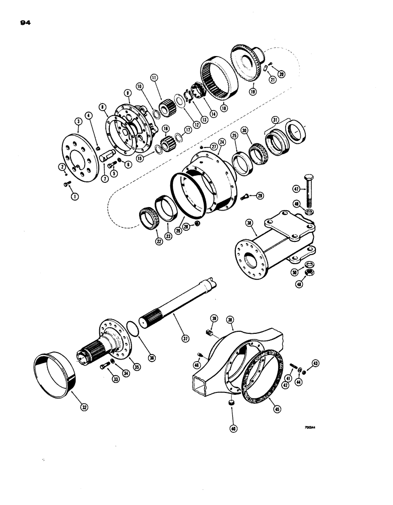 Схема запчастей Case W24 - (094) - FRONT AXLE AND PLANETARY, BEFORE TRACTOR SN. 9105061 (06) - POWER TRAIN
