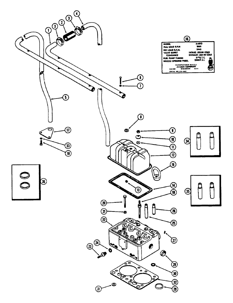 Схема запчастей Case 1150 - (008) - CYLINDER HEAD ASSEMBLY, (401) DIESEL ENGINE (01) - ENGINE