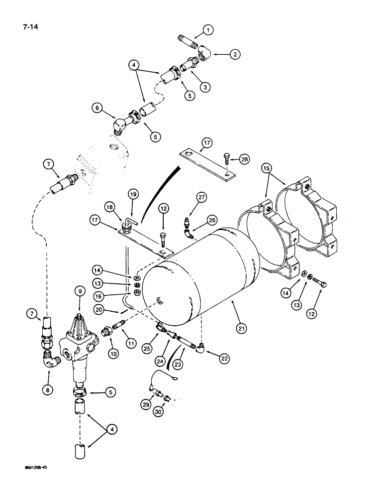 Схема запчастей Case W14B - (7-14) - BRAKE SYSTEM, AIR COMPRESSOR TO REAR RESERVOIR (07) - BRAKES