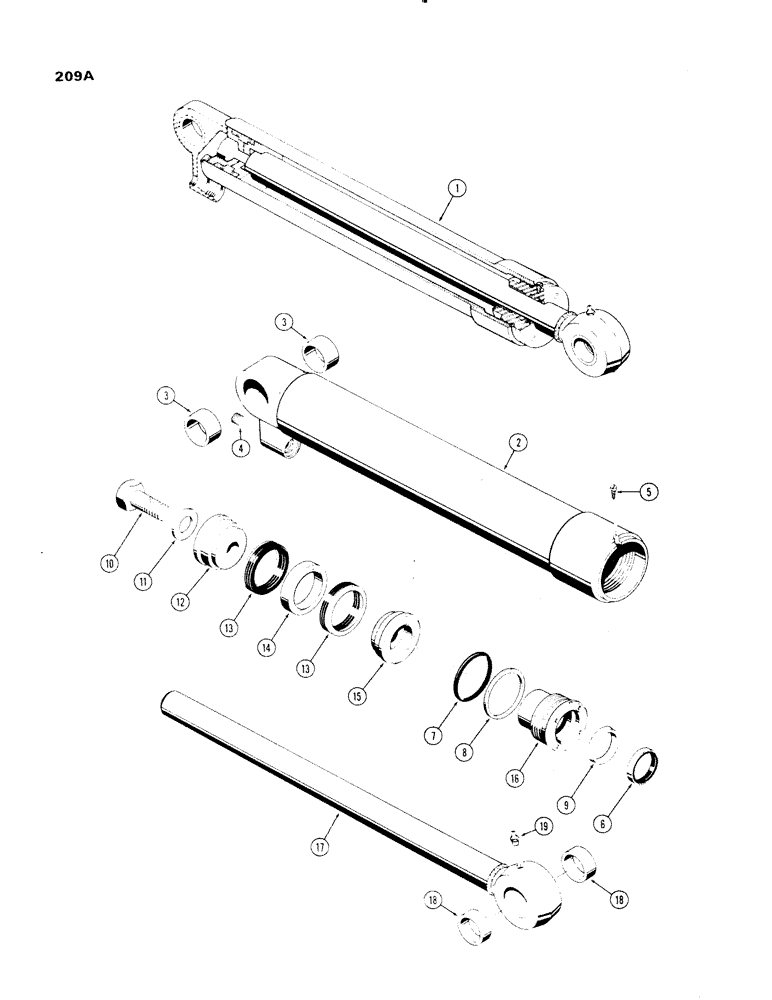 Схема запчастей Case 1150 - (209A) - CLAM CYLINDER, 4-1/2" I.D. X 10-7/16" STROKE, USED ON D51605 4-IN-1 BUCKET (07) - HYDRAULIC SYSTEM