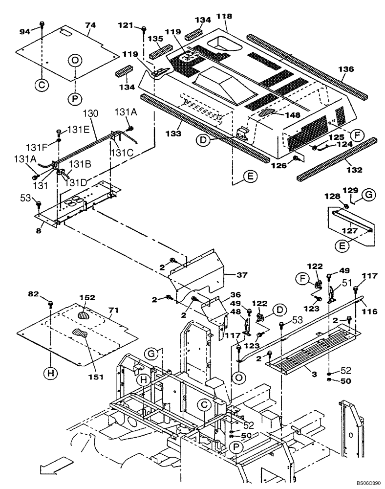 Схема запчастей Case CX240 - (09-07A) - HOOD, ENGINE - INSULATION (P.I.N. DAC0724171 - ) (09) - CHASSIS