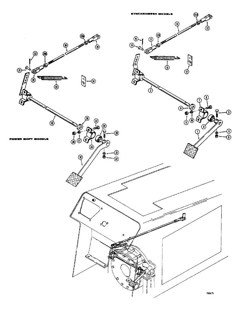 Схема запчастей Case 400C - (070) - THROTTLE CONTROL LINKAGE, SYNCHROMESH MODELS ONLY (02) - ENGINE