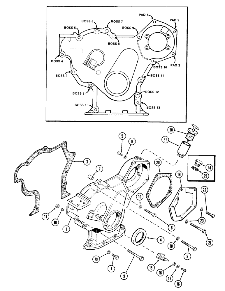 Схема запчастей Case 1187 - (054) - TIMING GEAR COVER, 504BDT DIESEL ENGINE (01) - ENGINE