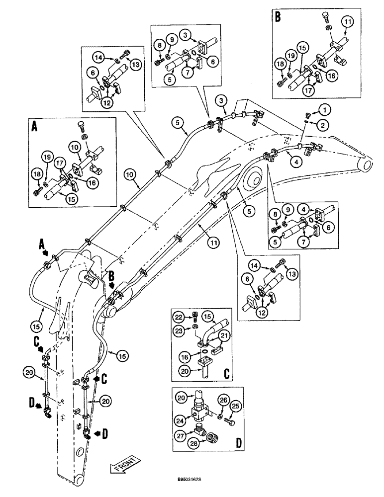 Схема запчастей Case 9060B - (8-178) - AUXILIARY EQUIPMENT OPTIONS, SUPPLY AND CYLINDER LINES, 3.4 OR 4.0 METER ARM (08) - HYDRAULICS