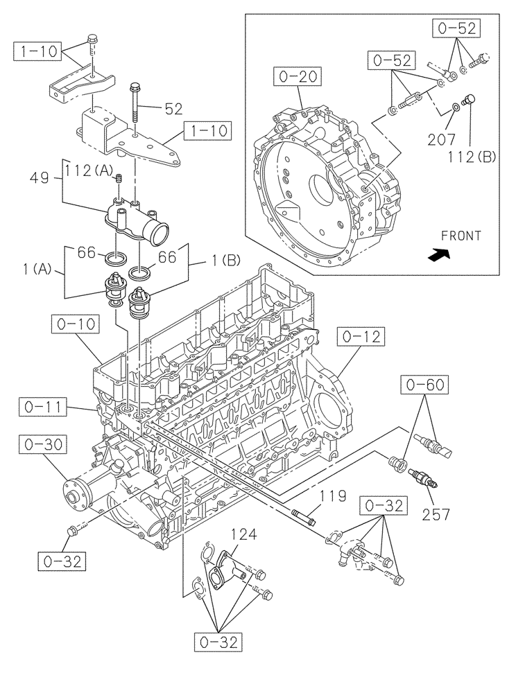 Схема запчастей Case CX300C - (02-031-01[01]) - ENGINE WATER CIRCUIT - THERMOSTAT (02) - ENGINE