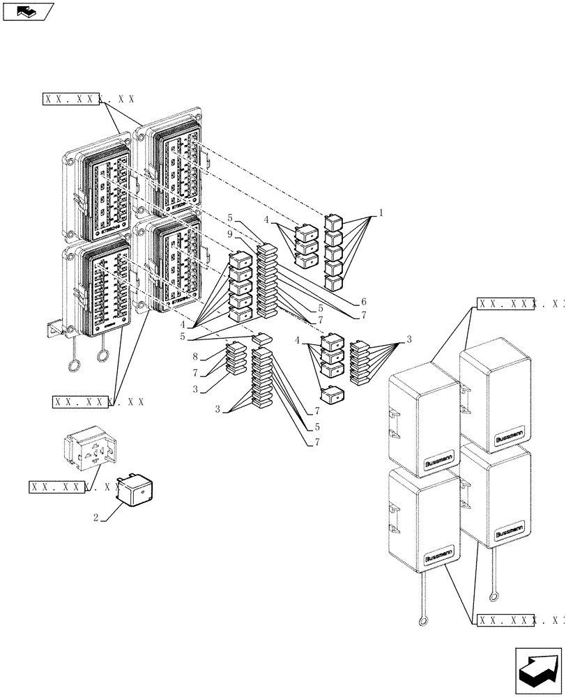 Схема запчастей Case 821F - (55.100.13) - MAIN CAB AND CANOPY HARNESS FUSES AND RELAYS (55) - ELECTRICAL SYSTEMS