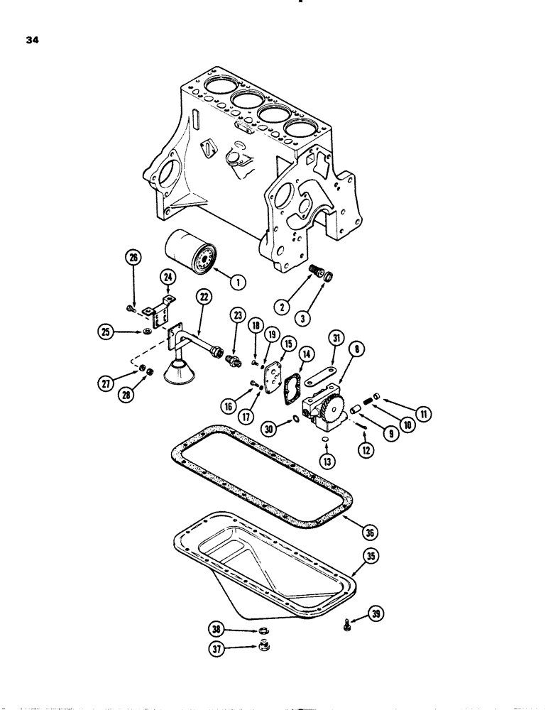 Схема запчастей Case 1845S - (034) - OIL FILTER, (159) SPARK IGNITION ENGINE, ENGINE S/N 4309700 & AFTER, OIL PUMP, OIL PAN (10) - ENGINE