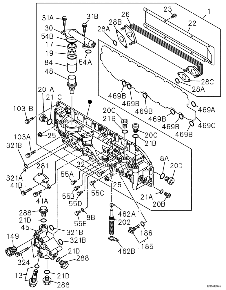 Схема запчастей Case CX470B - (02-34) - OIL COOLER - ENGINE (02) - ENGINE